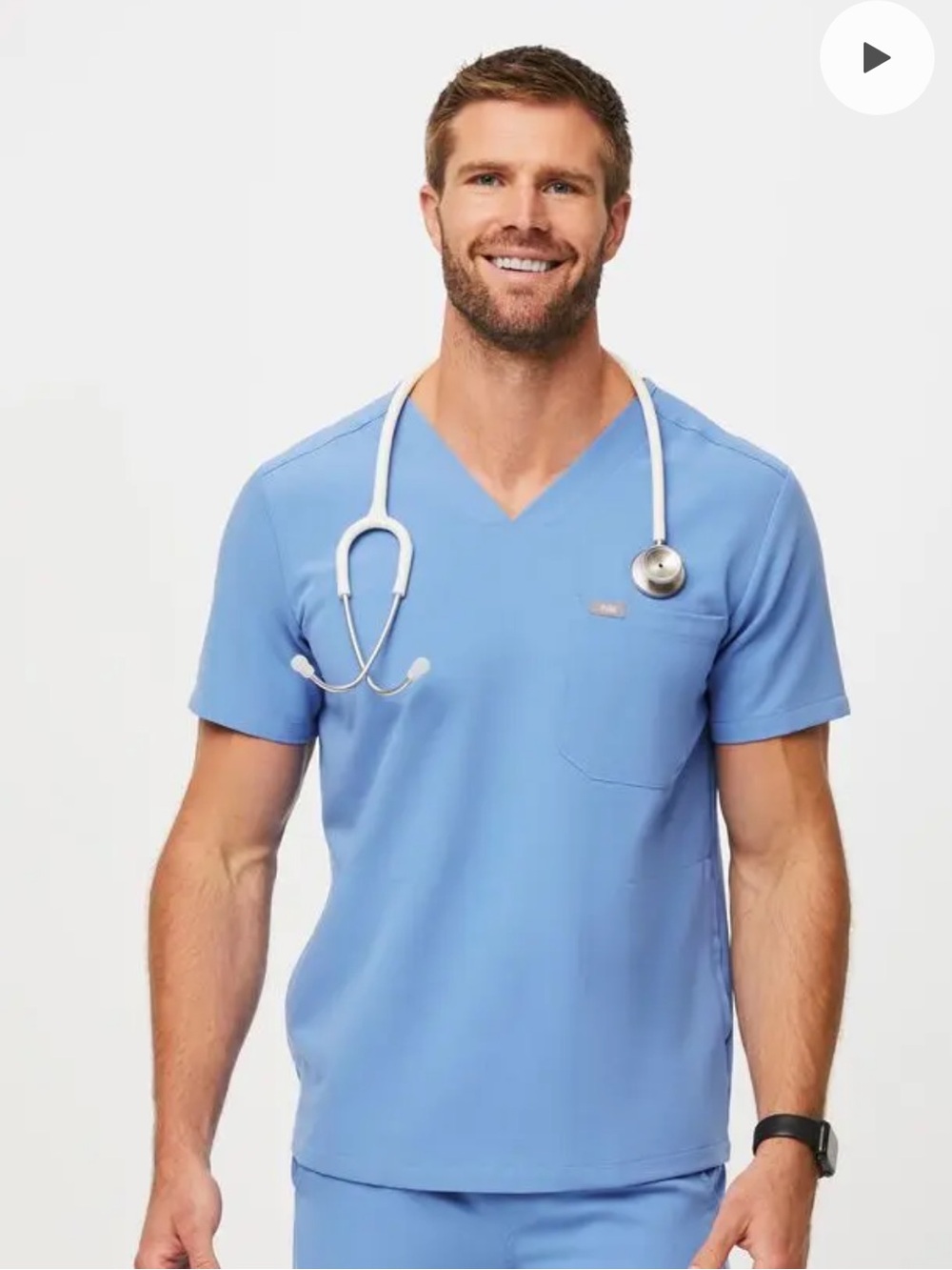 Figs Men's Chisec Scrub Top in Ceil Blue sz L